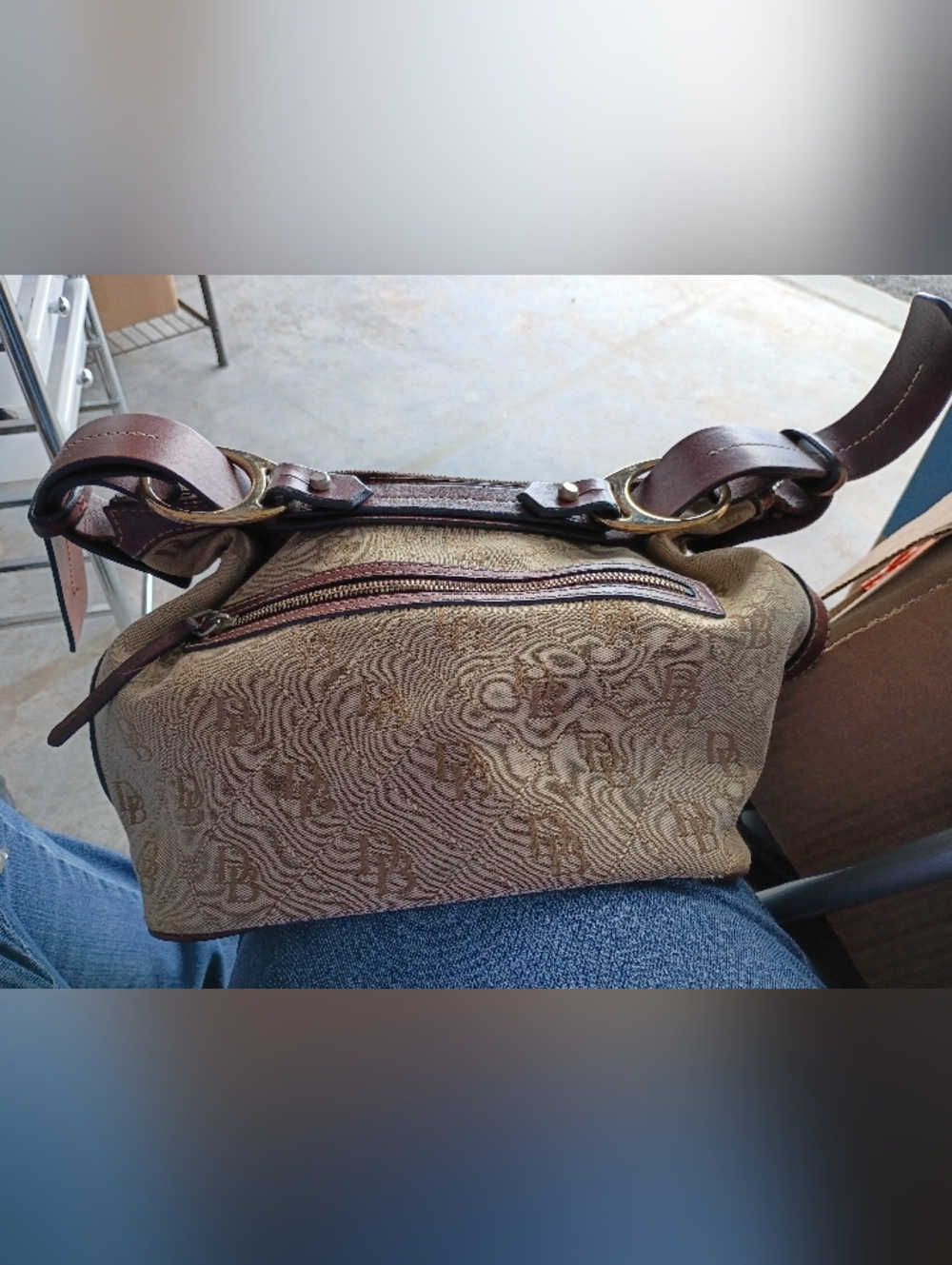 Dooney & Bourke Red Canvas Shoulder Bag with Brown Leather Tag